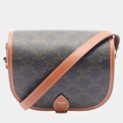 Pre Owned Celine Brown Medium Triomphe Coated Canvas Folco Crossbody