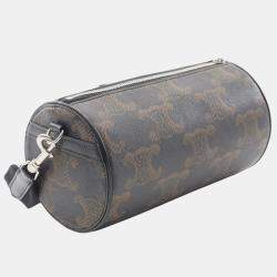 Pre Owned Celine Brown Triomphe Coated Canvas Cylinder Crossbody