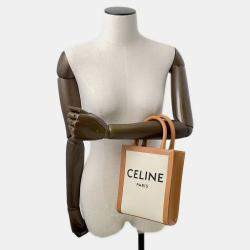 Pre Owned Celine Vertical Cabas Natural/Tan Canvas Leather Mini Tote