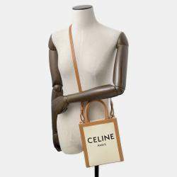 Pre Owned Celine Vertical Cabas Natural/Tan Canvas Leather Mini Tote