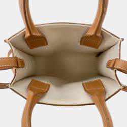 Pre Owned Celine Vertical Cabas Natural/Tan Canvas Leather Mini Tote