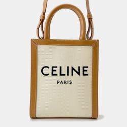 Pre Owned Celine Vertical Cabas Natural/Tan Canvas Leather Mini Tote
