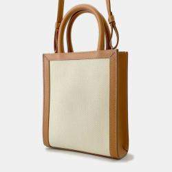 Pre Owned Celine Vertical Cabas Natural/Tan Canvas Leather Mini Tote