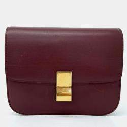 Pre Owned Celine Burgundy Leather Classic Box Medium