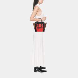 Pre Owned Celine Red Micro Tricolor Leather Luggage Tote