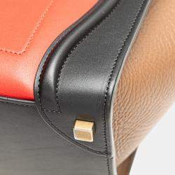 Pre Owned Celine Red Micro Tricolor Leather Luggage Tote