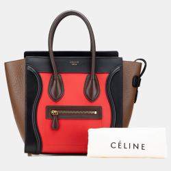 Pre Owned Celine Red Micro Tricolor Leather Luggage Tote