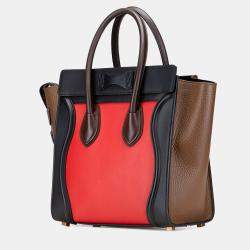 Pre Owned Celine Red Micro Tricolor Leather Luggage Tote