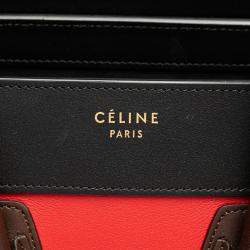Pre Owned Celine Red Micro Tricolor Leather Luggage Tote