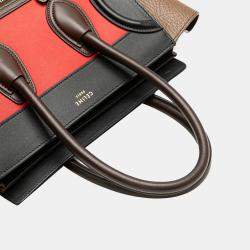 Pre Owned Celine Red Micro Tricolor Leather Luggage Tote