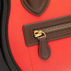 Pre Owned Celine Red Micro Tricolor Leather Luggage Tote
