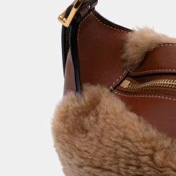 Pre Owned Celine Brown Shearling and Leather Romy Shoulder Bag