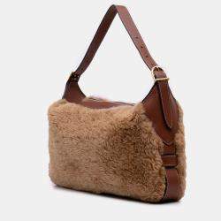 Pre Owned Celine Brown Shearling and Leather Romy Shoulder Bag
