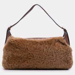 Pre Owned Celine Brown Shearling and Leather Romy Shoulder Bag