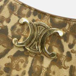 Pre Owned Celine Triomphe Tilly Leopard One-Shoulder Bag Beige Pvc Leather