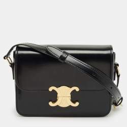 Pre Owned Celine Black Glossy Leather Teen Triomphe Shoulder Bag