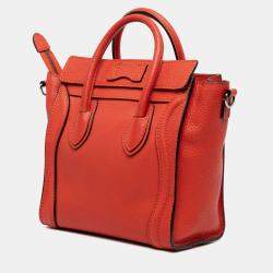 Pre Owned Celine Orange Nano Leather Luggage Tote