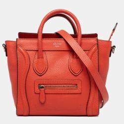 Pre Owned Celine Orange Nano Leather Luggage Tote