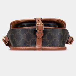 Pre Owned Celine Brown Medium Triomphe Coated Canvas Folco Crossbody