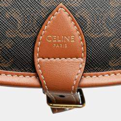 Pre Owned Celine Brown Medium Triomphe Coated Canvas Folco Crossbody