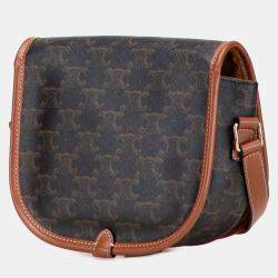 Pre Owned Celine Brown Medium Triomphe Coated Canvas Folco Crossbody