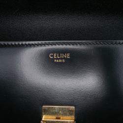 Pre Owned Celine Black Shiny Calfskin Claude Shoulder Bag