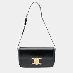 Pre Owned Celine Black Shiny Calfskin Claude Shoulder Bag