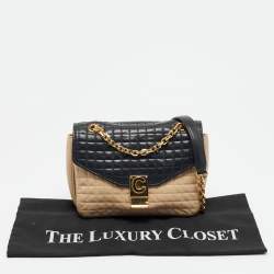 Pre Owned Celine Beige/Black Quilted Leather Medium C Bag
