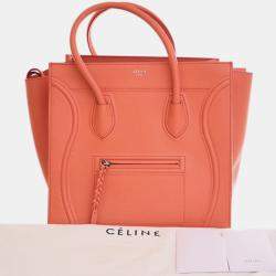 Pre Owned Celine Orange Medium Leather Phantom Luggage Tote