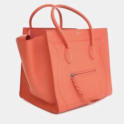 Pre Owned Celine Orange Medium Leather Phantom Luggage Tote