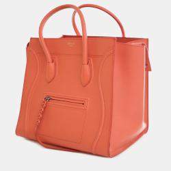 Pre Owned Celine Orange Medium Leather Phantom Luggage Tote