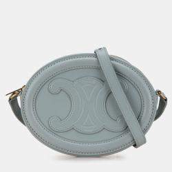 Pre Owned Celine Blue Small Calfskin Cuir Triomphe Oval Crossbody