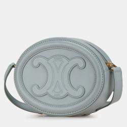 Pre Owned Celine Blue Small Calfskin Cuir Triomphe Oval Crossbody
