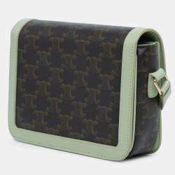Pre Owned Celine Brown Teen Triomphe Coated Canvas and Calfskin Triomphe Crossbody