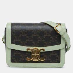 Pre Owned Celine Brown Teen Triomphe Coated Canvas and Calfskin Triomphe Crossbody