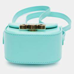 Pre Owned Celine Blue Leather Triomphe AirPods Case with Strap