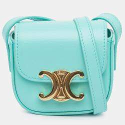Pre Owned Celine Blue Leather Triomphe AirPods Case with Strap