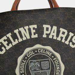 Pre Owned Celine Brown Small Paris Print Triomphe Coated Canvas Vertical Cabas Tote