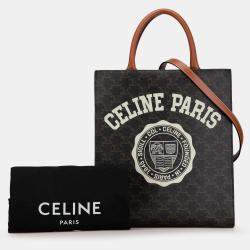 Pre Owned Celine Brown Small Paris Print Triomphe Coated Canvas Vertical Cabas Tote