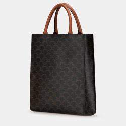 Pre Owned Celine Brown Small Paris Print Triomphe Coated Canvas Vertical Cabas Tote