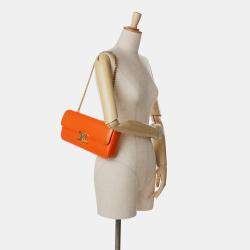 Pre Owned Celine Orange Smooth Calfskin Triomphe Chain Shoulder Bag