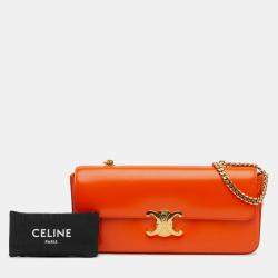 Pre Owned Celine Orange Smooth Calfskin Triomphe Chain Shoulder Bag
