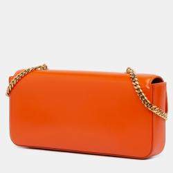 Pre Owned Celine Orange Smooth Calfskin Triomphe Chain Shoulder Bag