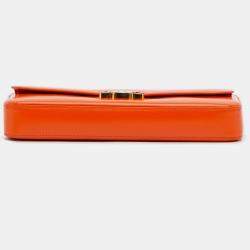 Pre Owned Celine Orange Smooth Calfskin Triomphe Chain Shoulder Bag