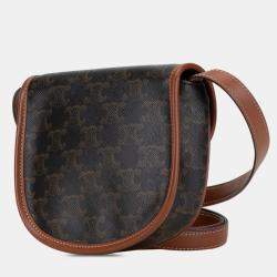 Pre Owned Celine Brown Mini Triomphe Coated Canvas Besace Crossbody