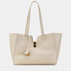 Pre Owned Celine White Smooth Calfskin Soft 16 Cabas