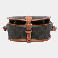 Pre Owned Celine Brown Medium Triomphe Coated Canvas Folco Crossbody
