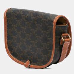 Pre Owned Celine Brown Medium Triomphe Coated Canvas Folco Crossbody