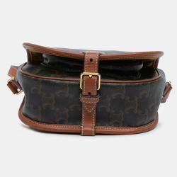 Pre Owned Celine Brown Medium Triomphe Coated Canvas Folco Crossbody