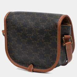 Pre Owned Celine Brown Medium Triomphe Coated Canvas Folco Crossbody